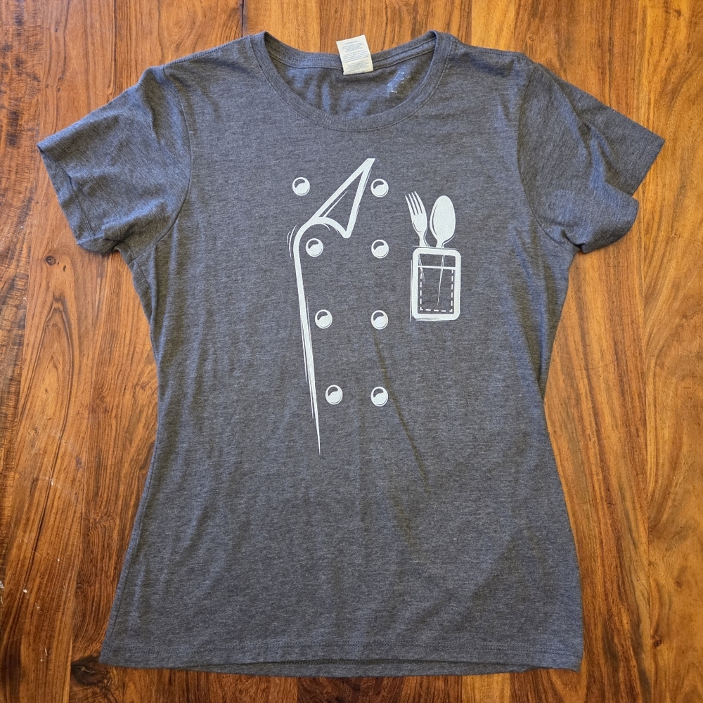 Gray Graphic Chef T-Shirt Cotton Blend, Size Medium